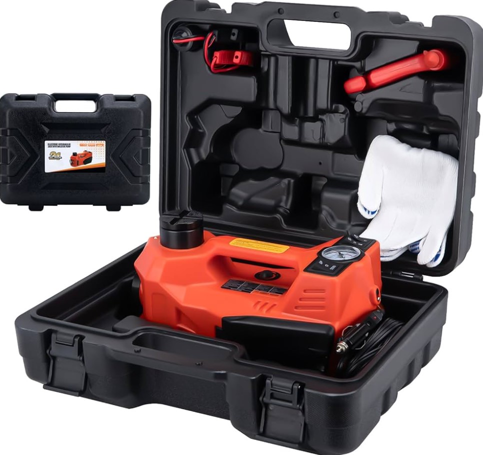 Electric Hydraulic Jack 5Ton – 12V DC Car Jack Lift Range 450-370mm, 5Ton Capacity Safety Valve | Built-in LED Work Light, Overload Protection | UAE Vehicle Tire Change Garage Workshop Essential 